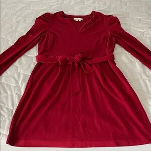 Boden Deep Red Long-Sleeve Belted A-Line Dress